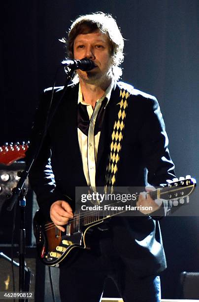 Beck guitarist Jason Falkner performs onstage at the 25th anniversary MusiCares 2015 Person Of The Year Gala honoring Bob Dylan at the Los Angeles...