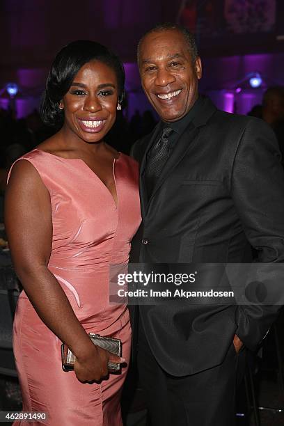 Actors Uzo Aduba and Joe Morton attend the after party for the 46th NAACP Image Awards presented by TV One at Pasadena Civic Auditorium on February...