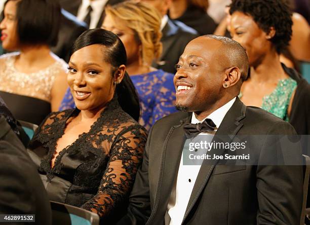 Actor Omar Epps and Keisha Spivey attends the 46th NAACP Image Awards presented by TV One at Pasadena Civic Auditorium on February 6, 2015 in...