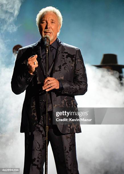 Tom Jones performs onstage at the 25th anniversary MusiCares 2015 Person Of The Year Gala honoring Bob Dylan at the Los Angeles Convention Center on...