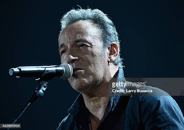 Musician Bruce Springsteen peforms onstage at the 25th anniversary MusiCares 2015 Person Of The Year Gala honoring Bob Dylan at the Los Angeles...