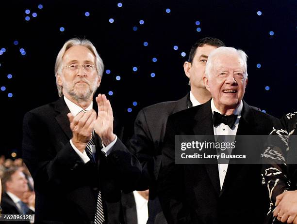 National Academy of Recording Arts and Sciences President Neil Portnow and former US President Jimmy Carter attend the 25th anniversary MusiCares...