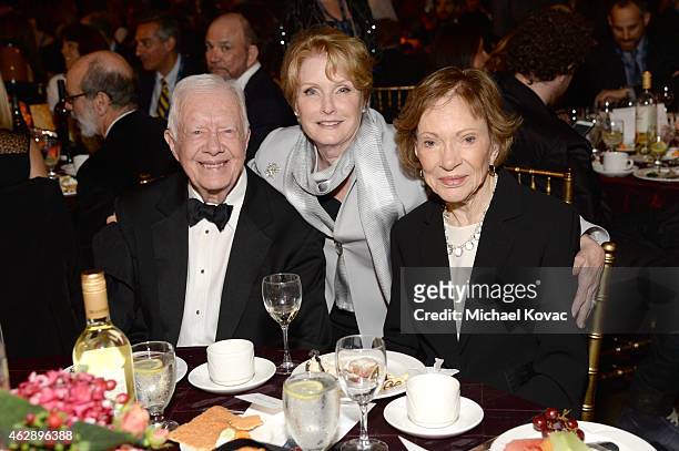 Former President Jimmy Carter, VP of MusiCares Dana Tomarken and Rosalynn Carter attend the 25th anniversary MusiCares 2015 Person Of The Year Gala...