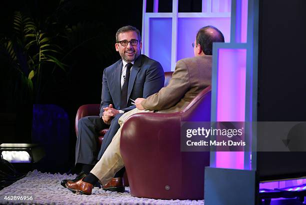 Actor Steve Carell and moderator Pete Hammond speak at the 2015 Outstanding Performer of the Year Award at the 30th Santa Barbara International Film...