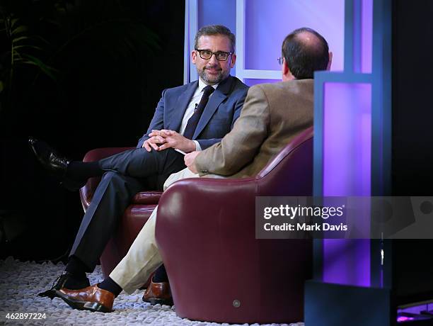 Actor Steve Carell and moderator Pete Hammond speak at the 2015 Outstanding Performer of the Year Award at the 30th Santa Barbara International Film...