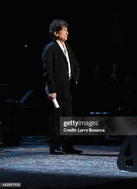 Honoree Bob Dylan walks onstage at the 25th anniversary MusiCares 2015 Person Of The Year Gala honoring Bob Dylan at the Los Angeles Convention...