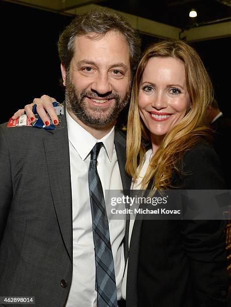 Producer Judd Apatow and actress Leslie Mann attend the 25th anniversary MusiCares 2015 Person Of The Year Gala honoring Bob Dylan at the Los Angeles...