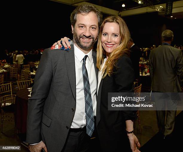 Producer Judd Apatow and actress Leslie Mann attend the 25th anniversary MusiCares 2015 Person Of The Year Gala honoring Bob Dylan at the Los Angeles...