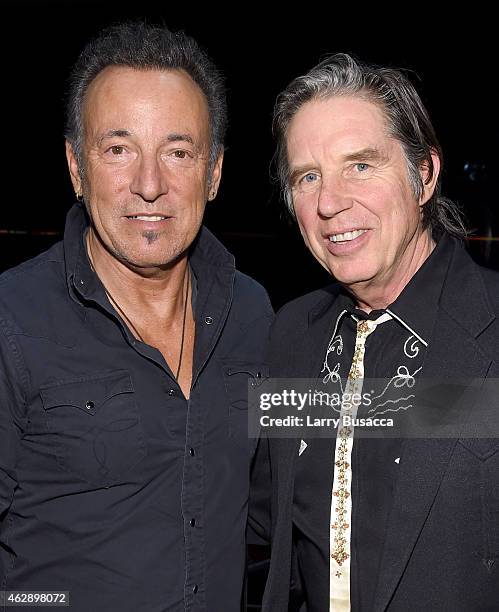 Musicians Bruce Springsteen and John Doe attend the 25th anniversary MusiCares 2015 Person Of The Year Gala honoring Bob Dylan at the Los Angeles...