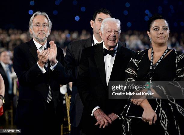 President of the National Academy of Recording Arts and Sciences Neil Portnow and Former U.S. President Jimmy Carter attend the 25th anniversary...