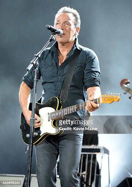 Bruce Springsteen performs onstage at the 25th anniversary MusiCares 2015 Person Of The Year Gala honoring Bob Dylan at the Los Angeles Convention...