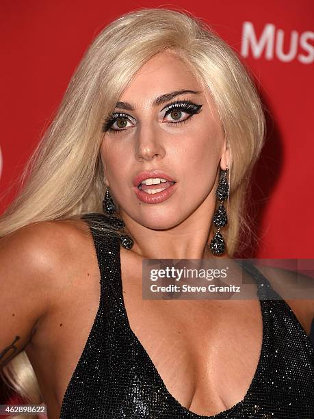 Lady Gaga arrives at the MusiCares Person Of The Year Tribute To Bob Dylan on February 6, 2015 in Los Angeles, California.