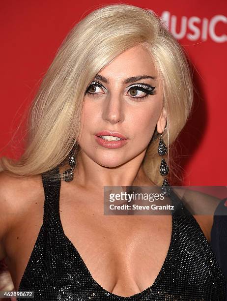 Lady Gaga arrives at the MusiCares Person Of The Year Tribute To Bob Dylan on February 6, 2015 in Los Angeles, California.