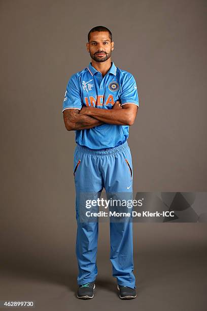 Shikhar Dhawan poses during the India 2015 ICC Cricket World Cup Headshots Session at the Intercontinental on February 7, 2015 in Adelaide, Australia.