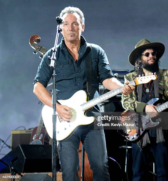 Bruce Springsteen performs onstage at the 25th anniversary MusiCares 2015 Person Of The Year Gala honoring Bob Dylan at the Los Angeles Convention...