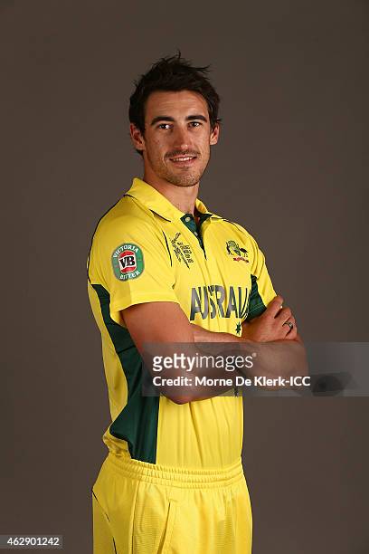 Mitchell Starc poses during the Australia 2015 ICC Cricket World Cup Headshots Session at the Intercontinental on February 7, 2015 in Adelaide,...