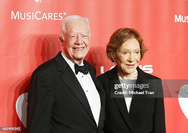 Jimmy Carter and Rosalynn Carter arrive at the 2015 MusiCares Person of The Year honoring Bob Dylan held at Los Angeles Convention Center on February...