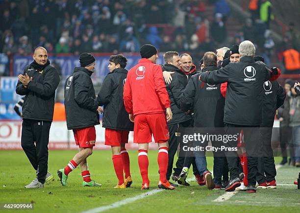 Union Team celebrates their home victory during the game between Union Berlin and VfL Bochum on february 7, 2015 in Berlin, Germany.