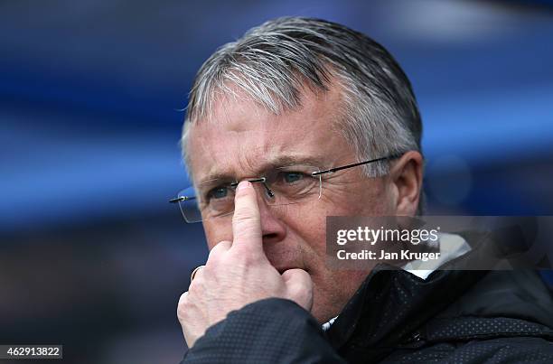 Manager of Tranmere Rovers Micky Adams looks on during the Sky Bet League Two match between Tranmere Rovers and Carlisle United at Prenton Park on...