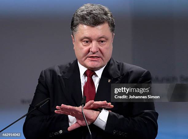 Ukranian President Petro Poroshenko delivers a speech at the 51st Munich Security Conference on February 7, 2015 in Munich, Germany. Foreign...