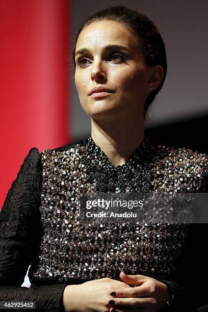 Actress Natalie Portman is seen during a roundtable within the premiere of 'The Seventh Fire' as a part of 65th Berlin International Film Festival in...