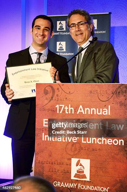 Writing Competition winner Brian Oliver and ELI executive committee program chair Ken Abdo at the 17th Annual Entertainment Law Initiative Luncheon &...