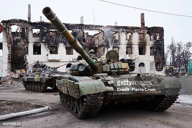 Pro-Russian rebels seize Ukrainian armoured vehicles on February 7, 2015 in Uglegorsk, Ukraine. According to Pro-Russian rebels, control of...