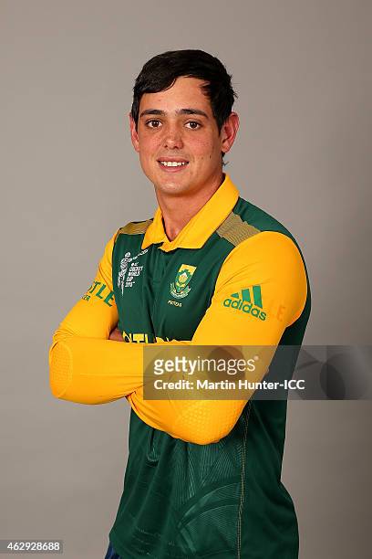 Quinton de Kock poses during the South Africa 2015 ICC Cricket World Cup Headshots Session at the Rydges Latimer on February 7, 2015 in Christchurch,...