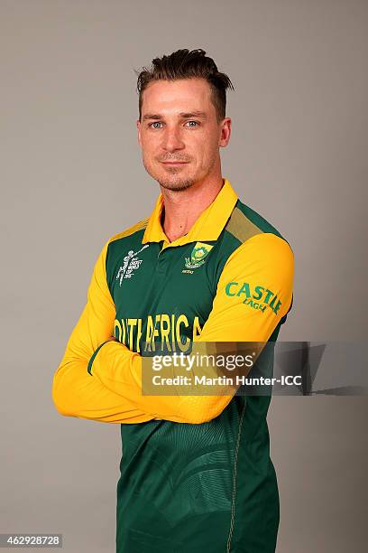 Dale Steyn poses during the South Africa 2015 ICC Cricket World Cup Headshots Session at the Rydges Latimer on February 7, 2015 in Christchurch, New...