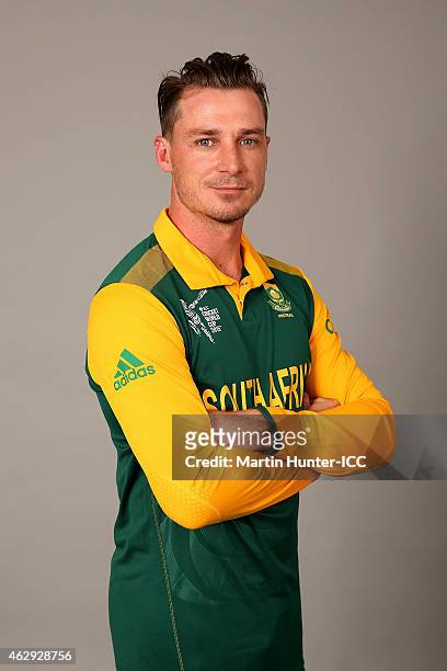Dale Steyn poses during the South Africa 2015 ICC Cricket World Cup Headshots Session at the Rydges Latimer on February 7, 2015 in Christchurch, New...