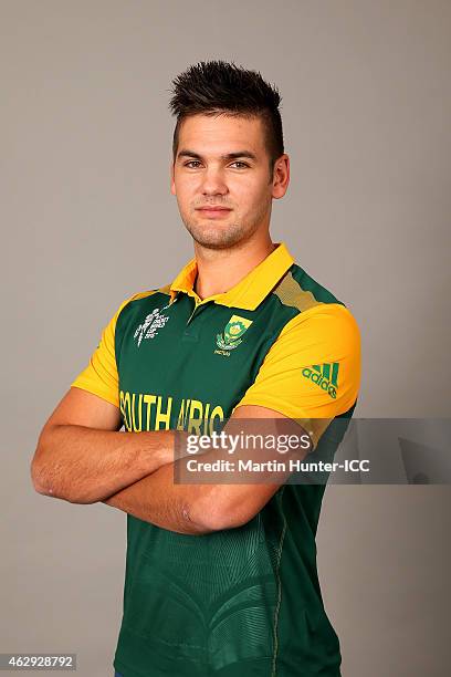 Rilee Rossouw poses during the South Africa 2015 ICC Cricket World Cup Headshots Session at the Rydges Latimer on February 7, 2015 in Christchurch,...