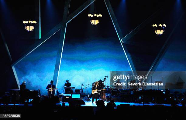 Musician Bonnie Raitt performs onstage at the 25th anniversary MusiCares 2015 Person Of The Year Gala honoring Bob Dylan at the Los Angeles...