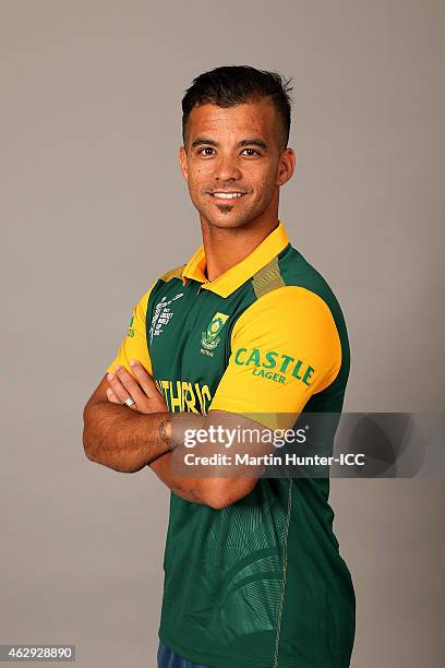 Duminy poses during the South Africa 2015 ICC Cricket World Cup Headshots Session at the Rydges Latimer on February 7, 2015 in Christchurch, New...
