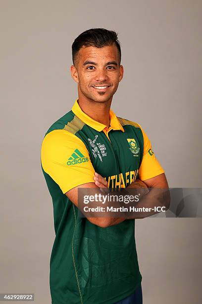 Duminy poses during the South Africa 2015 ICC Cricket World Cup Headshots Session at the Rydges Latimer on February 7, 2015 in Christchurch, New...