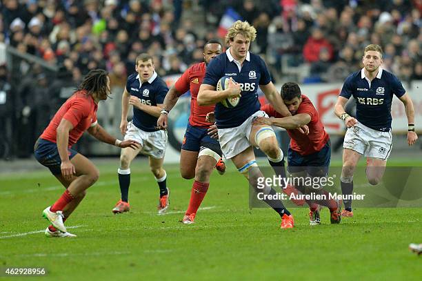 Richie Gray of Scotland in action during the RBS Six Nations match between France and Scotland at Stade de France on February 7, 2015 in Paris,...