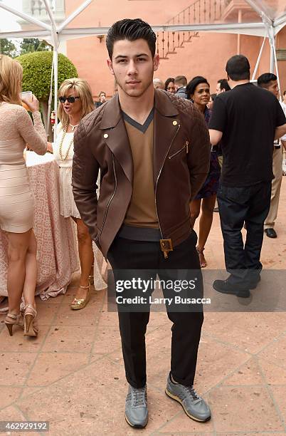 Recording artist Nick Jonas attends Roc Nation and Three Six Zero Pre-GRAMMY Brunch 2015 at Private Residence on February 7, 2015 in Beverly Hills,...