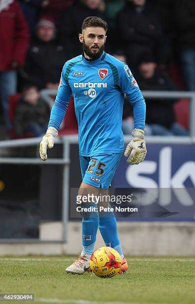 Andreas Arestidou of Morecambe in action during the Sky bet League Two match between Northampton Town and Morecambe at Sixfields Stadium on February...