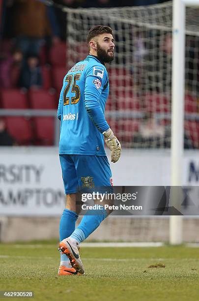 Andreas Arestidou of Morecambe in action during the Sky bet League Two match between Northampton Town and Morecambe at Sixfields Stadium on February...