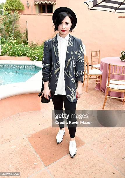 Demi Lovato attends the Roc Nation and Three Six Zero Pre-GRAMMY Brunch at Private Residence on February 7, 2015 in Beverly Hills, California.