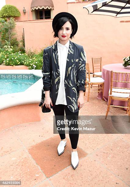 Demi Lovato attends the Roc Nation and Three Six Zero Pre-GRAMMY Brunch at Private Residence on February 7, 2015 in Beverly Hills, California.