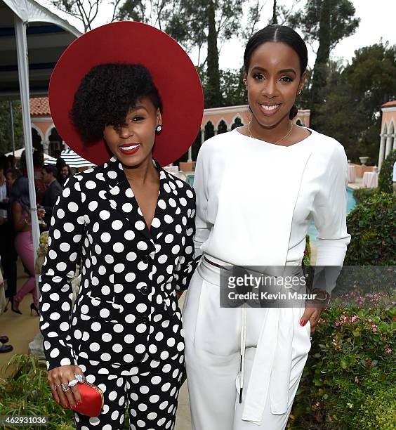 Janelle Monae and Kelly Rowland attend the Roc Nation and Three Six Zero Pre-GRAMMY Brunch at Private Residence on February 7, 2015 in Beverly Hills,...