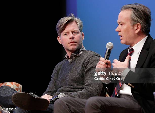 Executive producer Michael J McDonald and actor Timothy Hutton speak during a panel discussion following the Prime-time Series Screening: ABC...