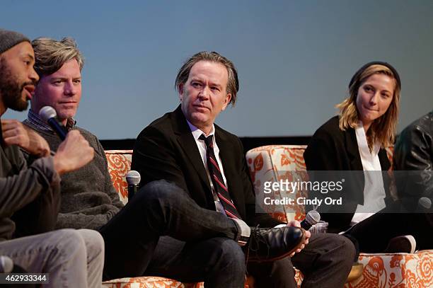 Producer John Ridley, executive producer Michael J McDonald, actors Timothy Hutton and Caitlin Gerard speak during a panel discussion following the...