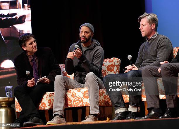 Moderator Jefferson Graham, producer John Ridley, and executive producer Michael J McDonald speak during a panel discussion following the Prime-time...