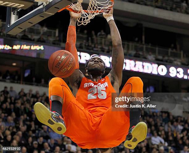 Rakeem Christmas of the Syracuse Orange dunks the ball against the Pittsburgh Panthers during the game at Petersen Events Center on February 7, 2015...