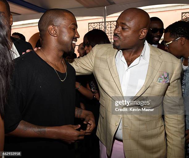 Kanye West and Steve Stoute attend the Roc Nation and Three Six Zero Pre-GRAMMY Brunch at Private Residence on February 7, 2015 in Beverly Hills,...