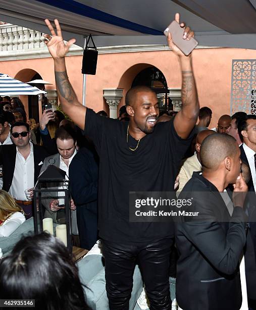 Kanye West attends the Roc Nation and Three Six Zero Pre-GRAMMY Brunch at Private Residence on February 7, 2015 in Beverly Hills, California.