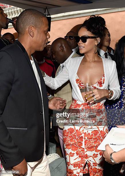 Recording artists Jay-Z and Rihanna attend Roc Nation and Three Six Zero Pre-GRAMMY Brunch 2015 at Private Residence on February 7, 2015 in Beverly...