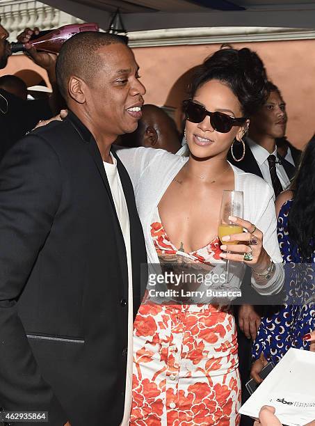 Recording artists Jay-Z and Rihanna attend Roc Nation and Three Six Zero Pre-GRAMMY Brunch 2015 at Private Residence on February 7, 2015 in Beverly...