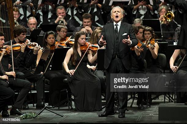 Josep Carreras performs on stage during Festival del Mil.lenni at Gran Teatre Del Liceu on February 7, 2015 in Barcelona, Spain.